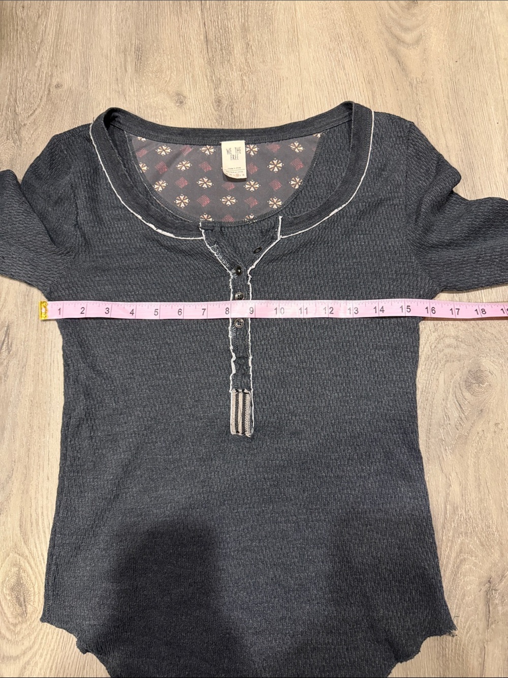 We The Free Dark Charcoal Henley with Patterned Cuff Panels - Picture 8 of 10